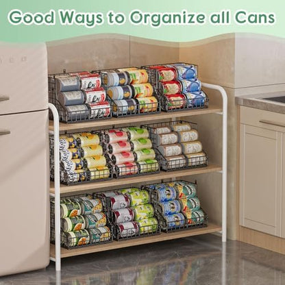 JKsmart 6 Pack Stackable Can Organizer for Pantry with Adjustable Dividers, Soda Can Organizer, Can Storage Dispenser Holds up to 84 Cans, Metal Wire Baskets Can Holder for Kitchen Cabinet Pantry