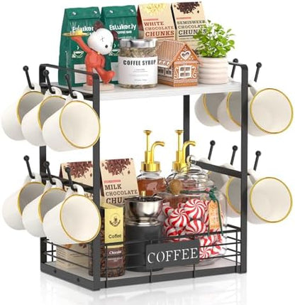 EsLuker.ly Coffee Mug Cup Holder Tree Bar Station Organizer, 2 Tier White