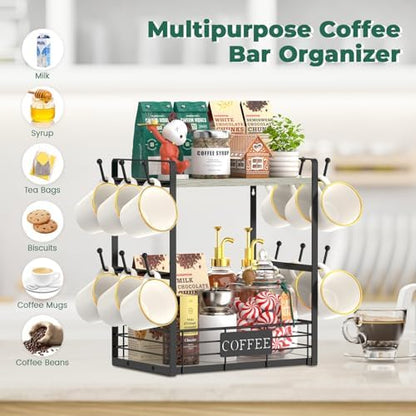 EsLuker.ly Coffee Mug Cup Holder Tree Bar Station Organizer, 2 Tier Light Grey