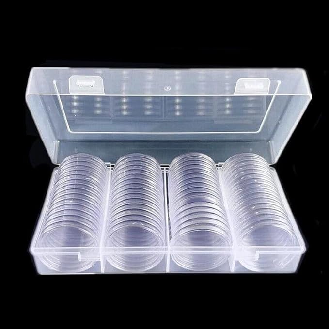 60Pcs 40mm Coin Capsules with Plastic Storage Box Organizer Collection Case