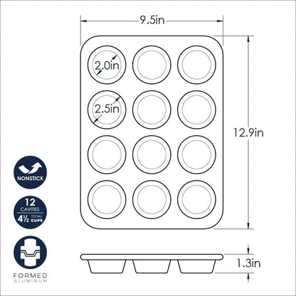 Nordic Ware Naturals Aluminum NonStick Muffin Pan, Twelve 2.75 Inch Cups