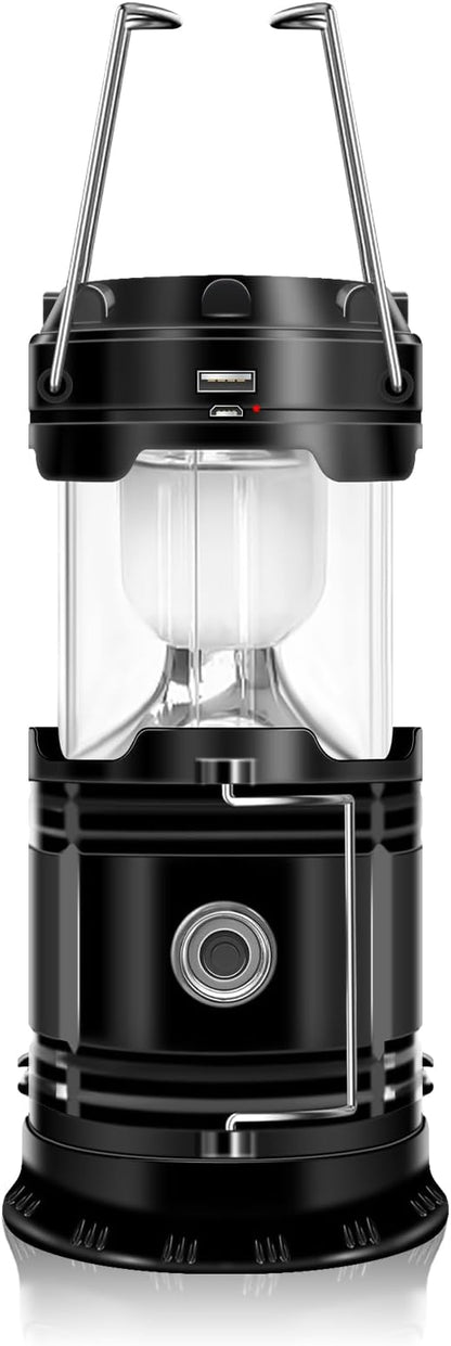 DIBMS Solar Camping Lantern, Collapsible LED Solar USB Rechargeable Lantern Flashlight Emergency Hanging Lights for Camping Hurricanes Power Outages Indoor Outdoor