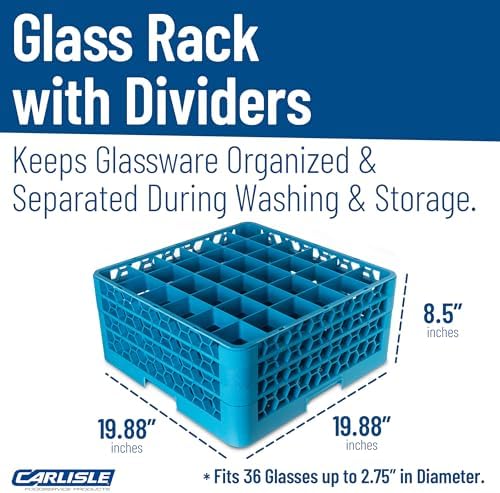Carlisle FoodService Products RG36-314 OptiClean 36 Compartment Glass Rack with 3 Extenders, 2-15/16" Compartments, Blue (Pack of 2)