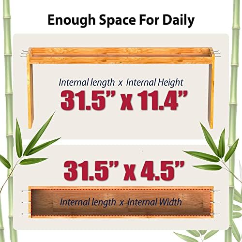 IIIOIIIA Bamboo Over the Stove Spice Shelf for Kitchen, 31.5" Spice Rack Organizer Shelf with 6 hooks, 11.4" Height Extra Storage Countertop, Easy to Assemble