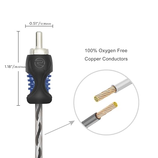 RECOIL RCI-26 100% Oxygen Free Copper 6ft 2-Channel RCA Audio Cable, Twisted Pair with Noise Reduction