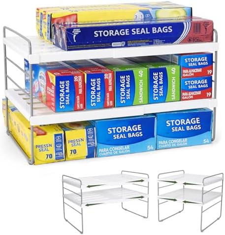 Pantry Organization and Storage for Kitchen - Expandable Kitchen Wrap Box Organizer Rack, Foil Organizer for Cabinet & Counter, Height & Width Adjustable Cupboard Storage Rack - (3 Tier 9.8 to 15.6"L)