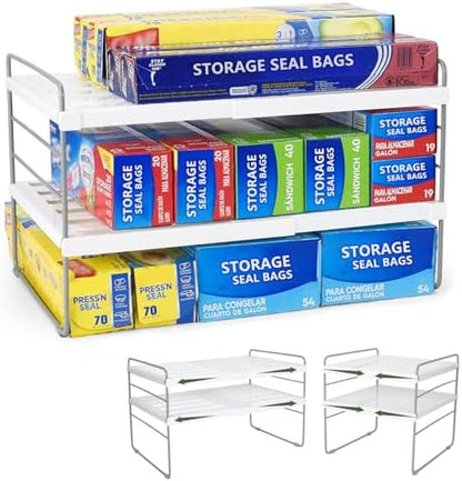 Pantry Organization and Storage for Kitchen - Expandable Kitchen Wrap Box Organizer Rack, Foil Organizer for Cabinet & Counter, Height & Width Adjustable Cupboard Storage Rack - (3 Tier 9.8 to 15.6"L)