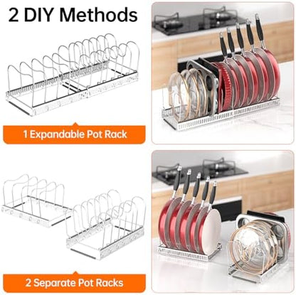 MUDEELA Expandable Pot Pan Lid Organizers inside Cabinet, 12 Divider-Silver