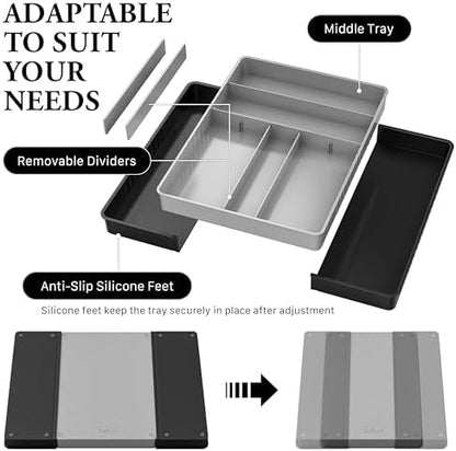 Simple Houseware Expandable Kitchen Drawer Flatware Organizer, Black/Gray
