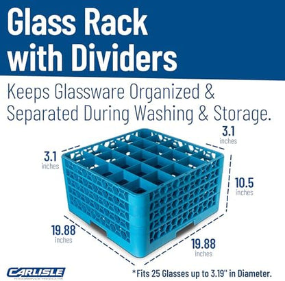Carlisle FoodService Products RG25-414 OptiClean 25 Compartment Glass Rack with 4 Extenders, 3-1/2" Compartments, Blue (Pack of 2)