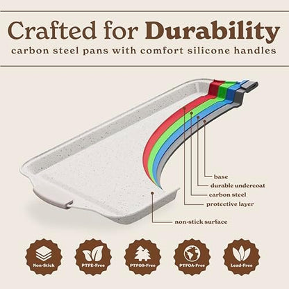 Country Kitchen Nonstick Stackable Bakeware Set - Heavy Duty, Durable, Easy Release Baking Set, Cream, 4 Pcs