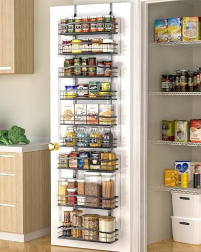 Moforoco 12.2"(W) Narrow 9-Tier Over The Door Pantry Organizer, Pantry Organization and Storage, Black Hanging Basket Wall Spice Rack Seasoning Shelves, Home & Kitchen