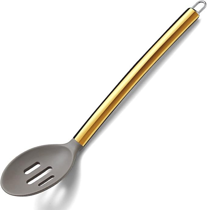 Berglander Non-stick Silicone Slotted Spoon, Titanium Gold Plated Handle