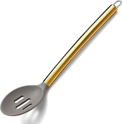 Berglander Non-stick Silicone Slotted Spoon, Titanium Gold Plated Handle