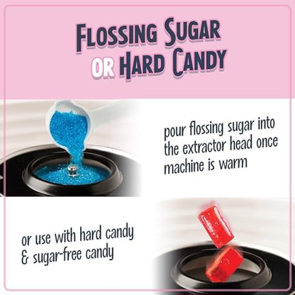 Nostalgia Cotton Candy Machine -Cotton Candy Maker With 2 Reusable Cones, 1 Sugar Scoop - Cotton Candy Machine for Kids Works with Flossing Sugar or Hard Candy for Fun & Convenience-Pink