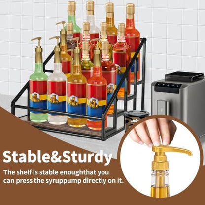 YQBRAO 2-Pack 4-Tier Coffee Syrup Organizer, 32-Bottle Total, Brown