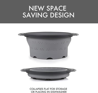 Dexas 10" Collapsible Silicone Colander in Cool Grey, Kitchen Strainer