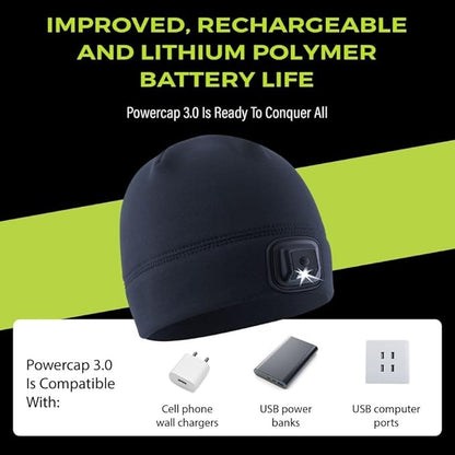 POWERCAP LED Hat Light 150 Lumens Rechargeable Fleece Beanie with Bright Built-in Headlamp Waterproof LED Warm One Size Cap (US, Alpha, One Size, Blaze Orange 3.0)