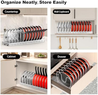 Housolution Pot and Pan Lid Organizer Holder Storage Rack, White