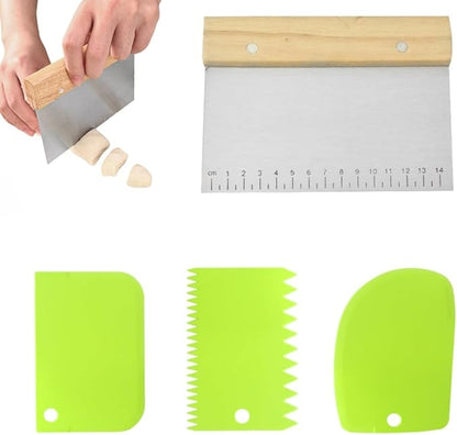 4 PCS Bench Scraper, Scraper Food Tool, Dough Scraper and Pastry Cutter