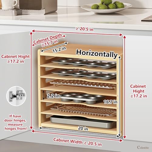 Celestite Wooden Baking Sheet Organizer for Cabinet, Baking Tray Organizer, Cookie Sheet Organizer for Cabinet Kitchen Storage Organization Accessories