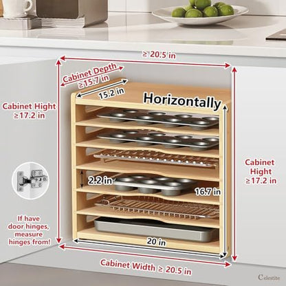 Celestite Wooden Baking Sheet Organizer for Cabinet, Baking Tray Organizer, Cookie Sheet Organizer for Cabinet Kitchen Storage Organization Accessories