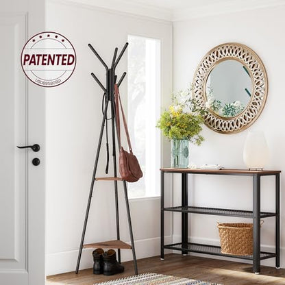 VASAGLE Coat Rack Freestanding, Hall Tree with 2 Shelves