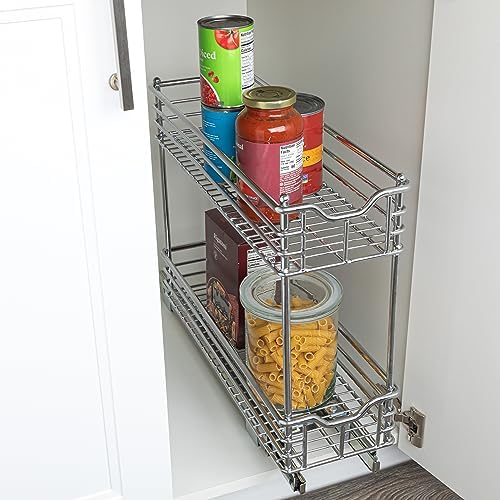 Household Essentials Glidez 2‑Tier Multipurpose Chrome‑Plated Steel Pull‑Out/Slide‑Out Under Cabinet Organizer, Chrome Finish
