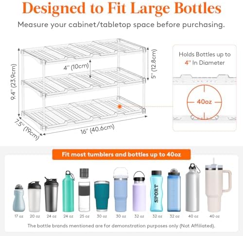 Lifewit Stackable Water Bottle Organizer, Clear Tumbler Holder for Cabinet