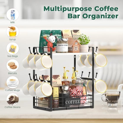 EsLuker.ly Coffee Mug Cup Holder Tree Bar Station Organizer, 2 Tier White