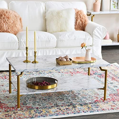 Household Essentials White Marble & Gold Iron Crown Coffee Table