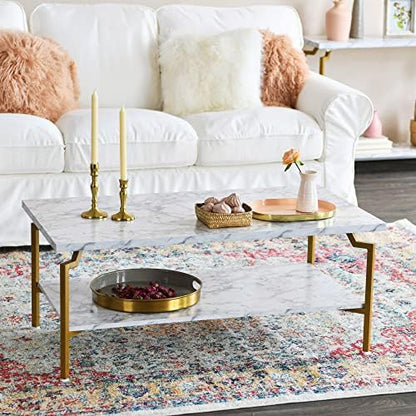 Household Essentials White Marble & Gold Iron Crown Coffee Table