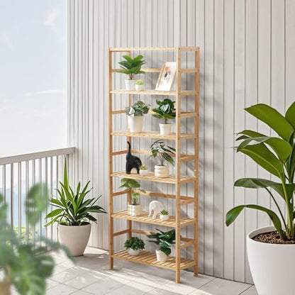 VEVOR 6-Tier Bamboo Shelf, Open Wood Bookshelf, Display Storage Rack Organizer, Freestanding Flower Plant Stand, Multifunctional Bamboo Bookshelf Ideal for Bathroom, Bedroom, Office, Study, Natural