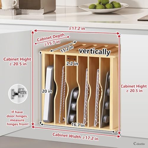 Celestite Wooden Baking Sheet Organizer for Cabinet, Baking Tray Organizer, Cookie Sheet Organizer for Cabinet Kitchen Storage Organization Accessories