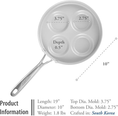 TECHEF - CeraTerra Ceramic Nonstick 4-Cup Egg Frying Pan (PFAS, PTFE, and PFOA Free), Made in Korea, (Egg Pan)
