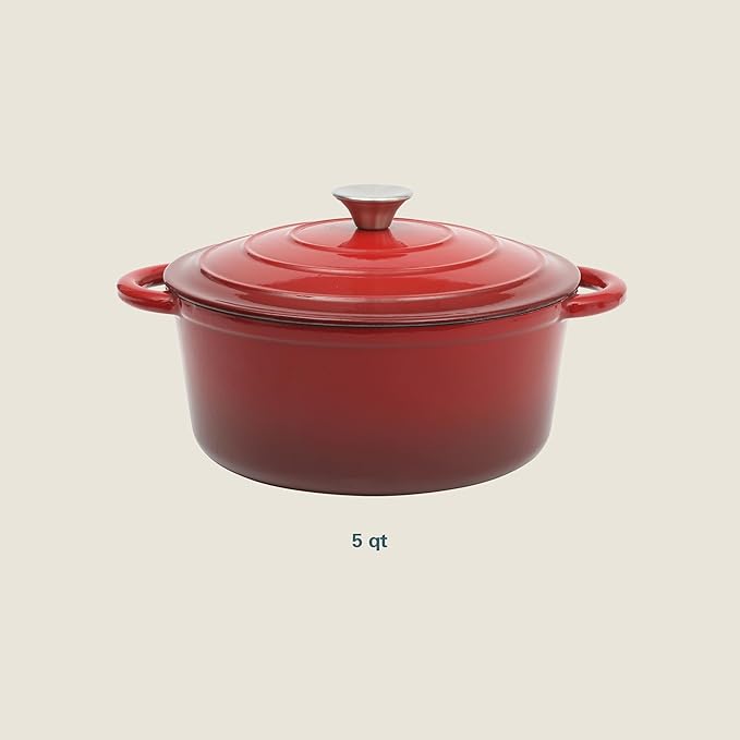 Gibson Home Addlestone 5-Quart Red Enamel Cast Iron Dutch Oven