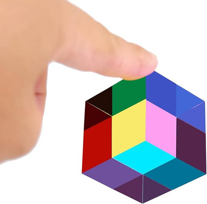 CMY Color Cube, 40mm (1.6 inch) Mixing Colorful Acrylic Prism, Physics Toy and Desktop Decor, Educational Toys Gift for Kids, 4cm