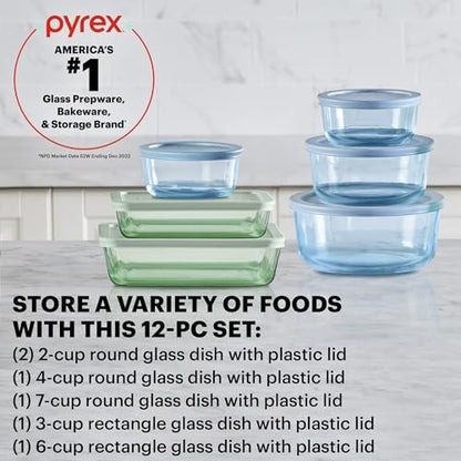 Pyrex Colors Tinted 12-Piece Small/Medium/Large Food Storage Container Set