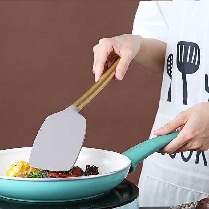 Berglander Non-stick Silicone Solid Turner, Titanium Gold Plating handle