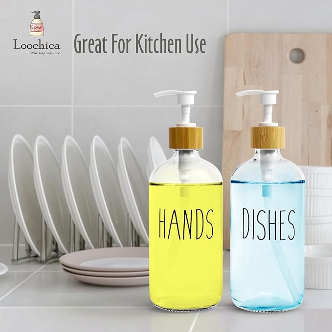 LOOCHICA 2 Pack Clear Glass Soap Dispenser