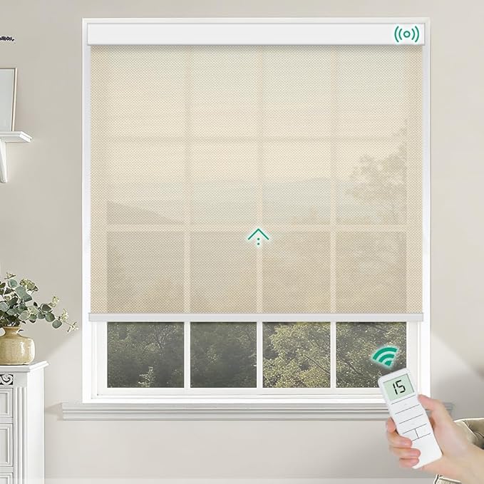 Kilonity Motorized Roller Shades, Light Filtering Remote Control Custom Window