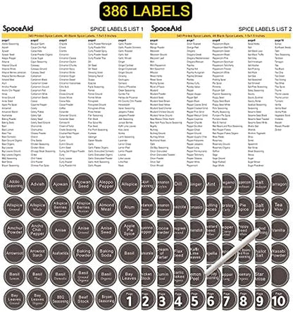 SpaceAid Spice Rack Organizer with 36 Spice Jars, 386 Spice Labels, Chalk Marker and Funnel Set for Cabinet, Countertop, Pantry, Cupboard or Door & Wall Mount - 36 Jars, 17.2" W × 10.8" H, Black