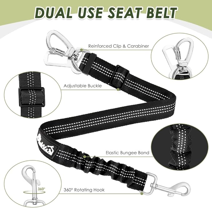 Lukovee Dog Car Harness Seat Belt, Adjustable Mesh Breathable Vest with Elastic Bungee Tether, Soft Padded 2-in-1 Safety Car Harness Seatbelt for Small Medium Large Dogs (Black,S)