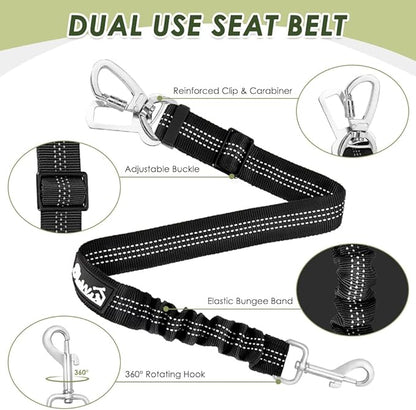 Lukovee Dog Car Harness Seat Belt, Adjustable Mesh Breathable Vest with Elastic Bungee Tether, Soft Padded 2-in-1 Safety Car Harness Seatbelt for Small Medium Large Dogs (Black,S)