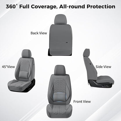 Huidasource Front Car Seat Covers, Nappa Leather Grey Car Seat Cushion Covers, Waterproof Full-Coverage Front Seat Cover with Lumbar Support Fit for Most Cars SUV Trucks, Gray