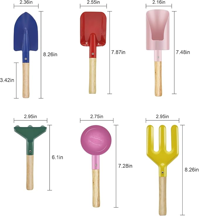 6-Piece Garden Tools Set for Kids,Children Beach Sandbox Toy,Including Cylinder Scoop, Trowel, Spoon, Fork, Rake & Shovel for Kids