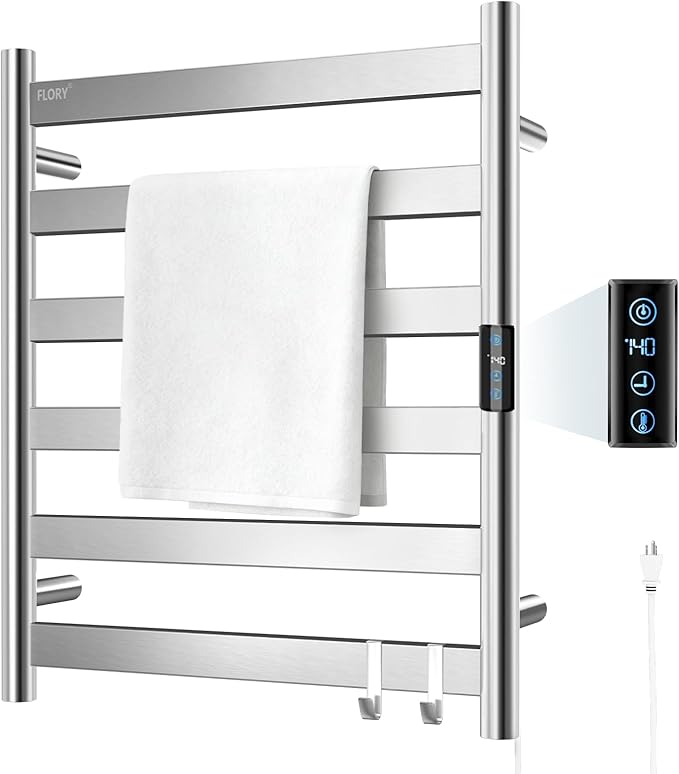 R FLORY Heated Towel Rack for Bathroom, 6 Bar Wall Mounted Towel Warmer Rack