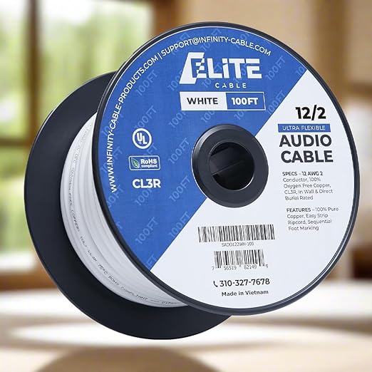 Elite 12/2 Speaker Wire 100ft, UL Listed,