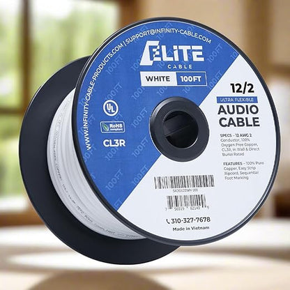 Elite 12/2 Speaker Wire 100ft, UL Listed,