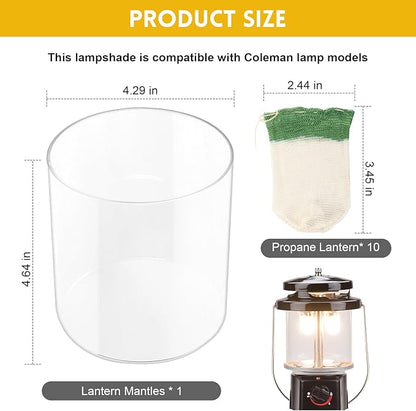 EINDER Propane Lantern Mantles with Lantern Globe Replacement Set Compatible with Coleman Kerosene Lanterns, Camp Lamp Mantle Suitable for Outdoor Camping Propane Lantern - 10 Pack